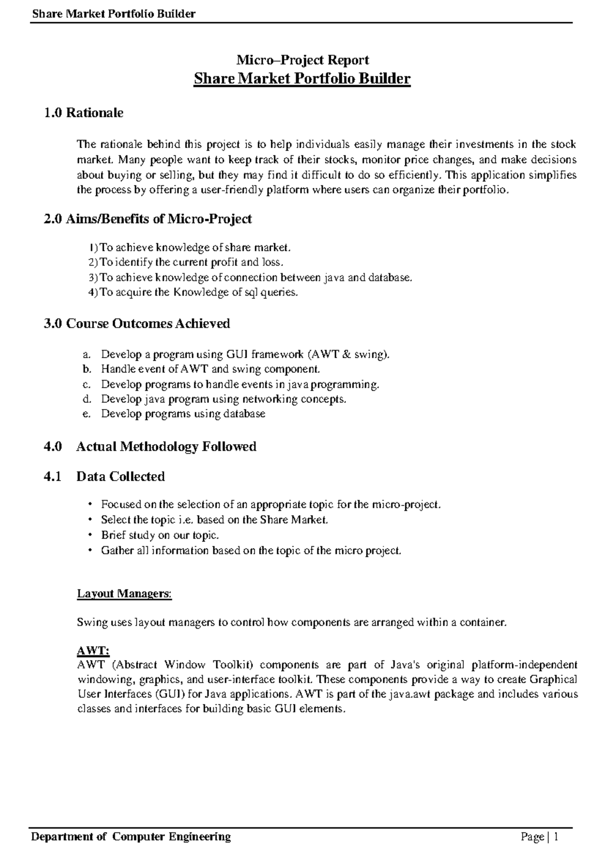 AJP - Micro Project Report on Share Market Portfolio Builder - Studocu
