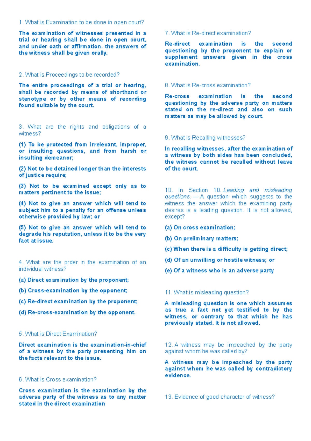 RULE 132: Procedures and Rights in Witness Examination - Studocu