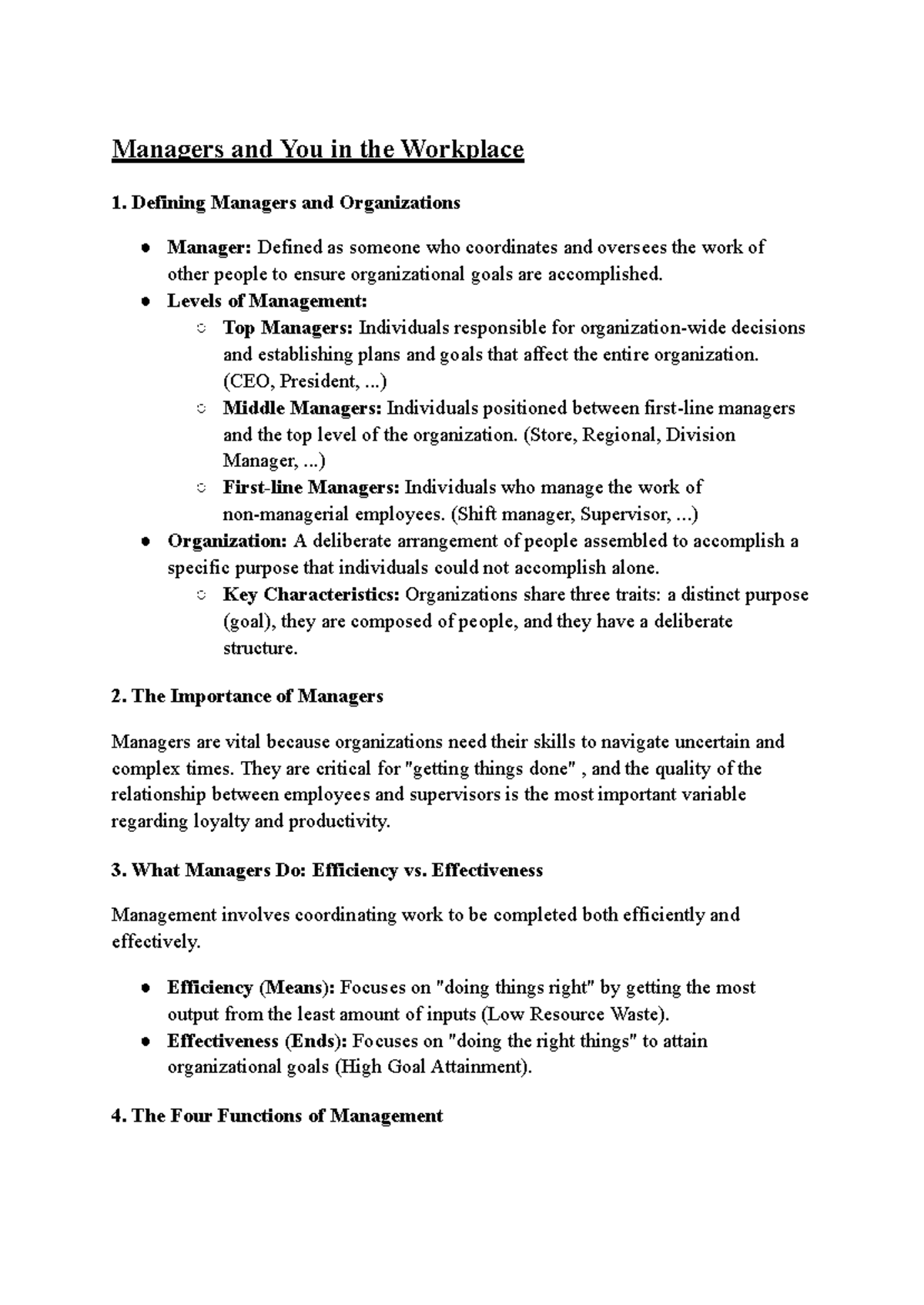 Mgmt 101: Understanding Managers and Their Roles in Organizations - Studocu