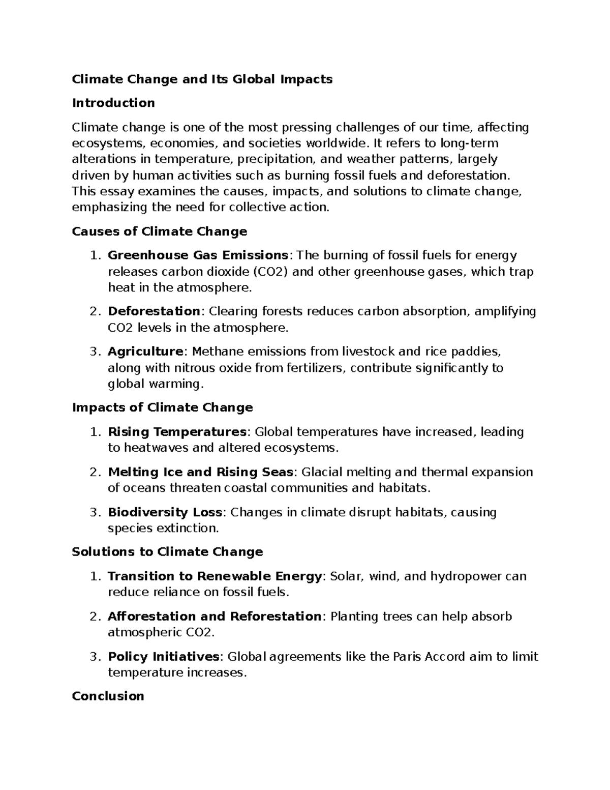 Climate Change and Its Global Impacts - Climate Change and Its Global ...
