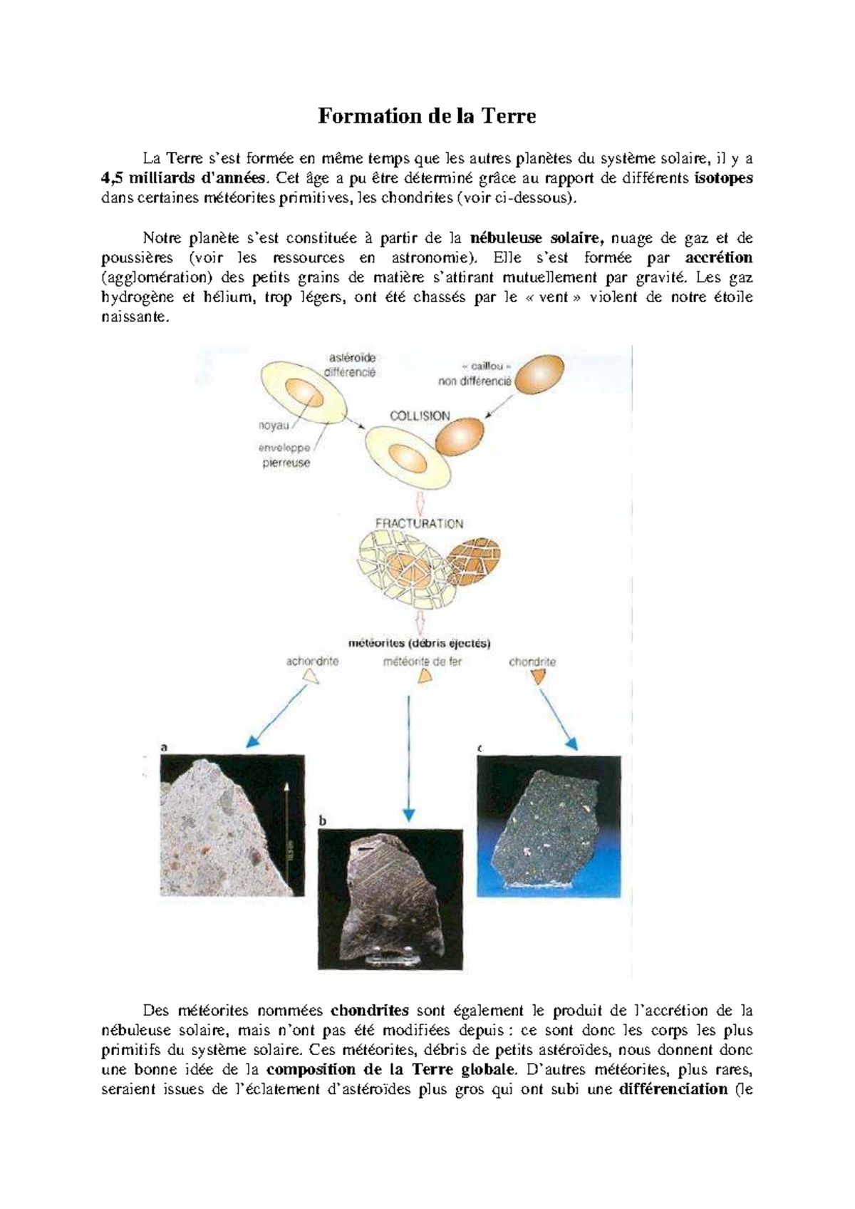 Formation de la Terre - SVT: Origines et Composition Solaire - Studocu