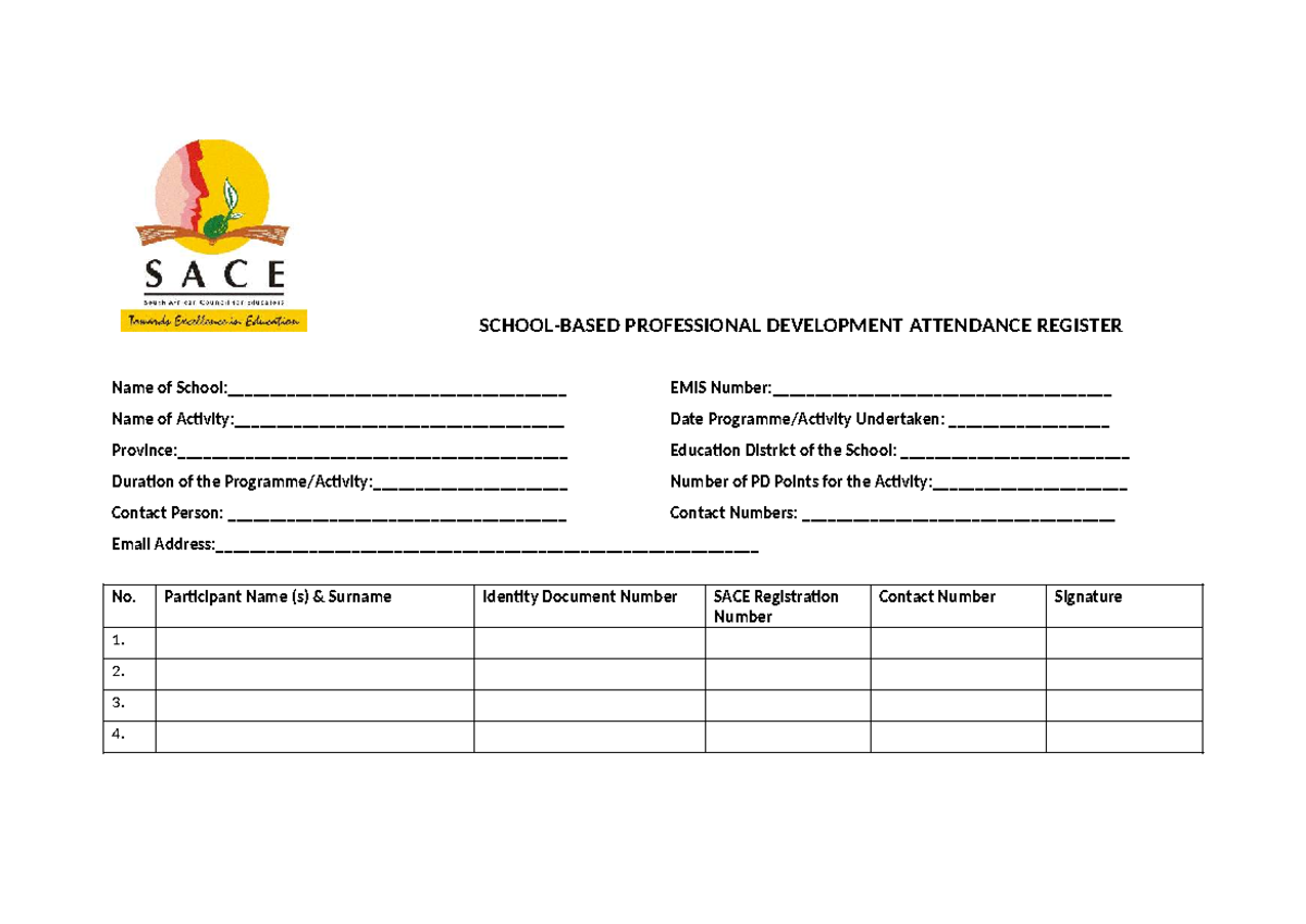 PROFESSIONAL DEVELOPMENT ATTENDANCE REGISTER - Studocu