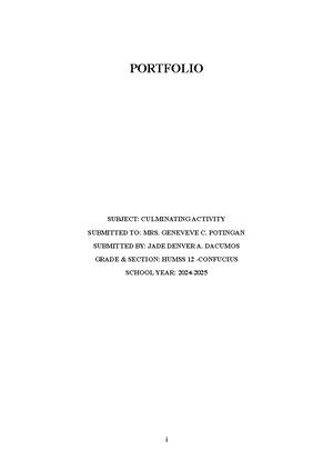 Culminating Portfolio - Portfolio Checklist and Self- Assessment ...