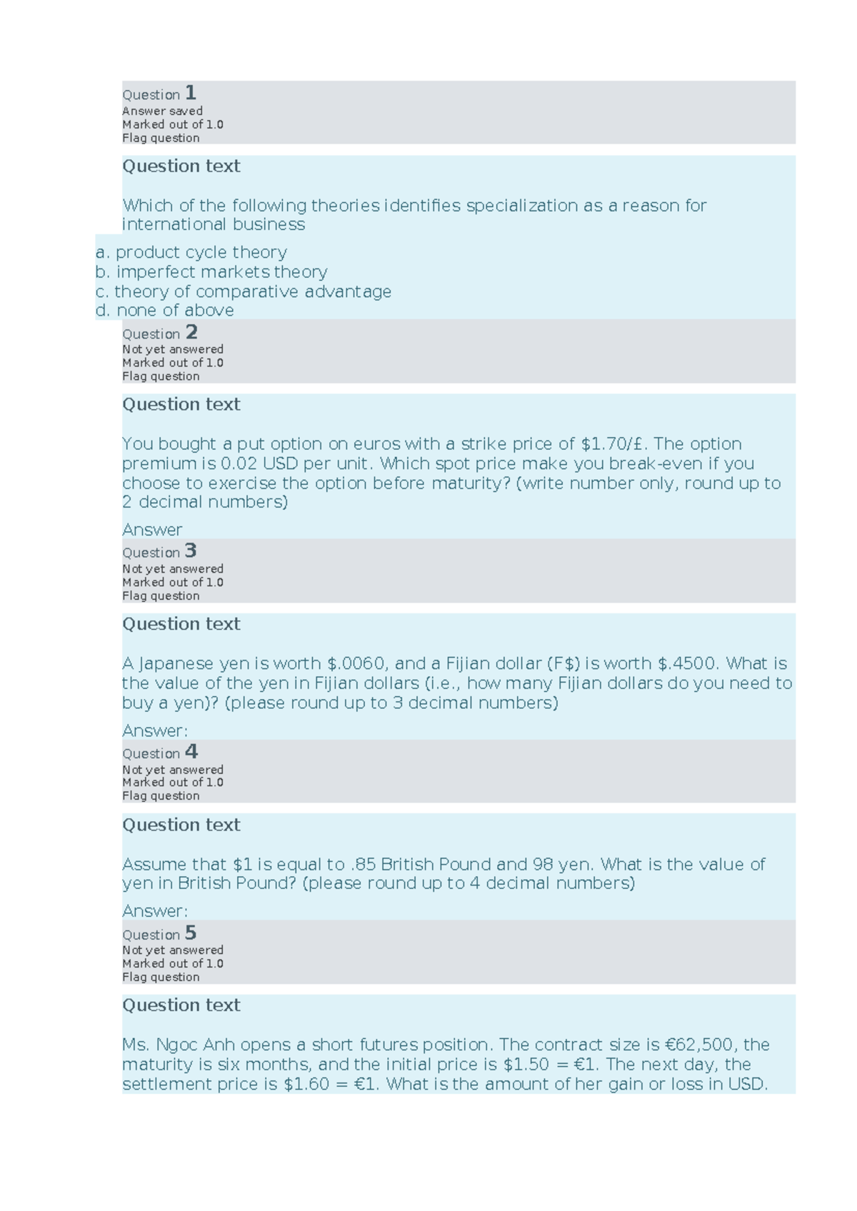 International Business Quiz - FMN 101: Exam Questions and Answers - Studocu