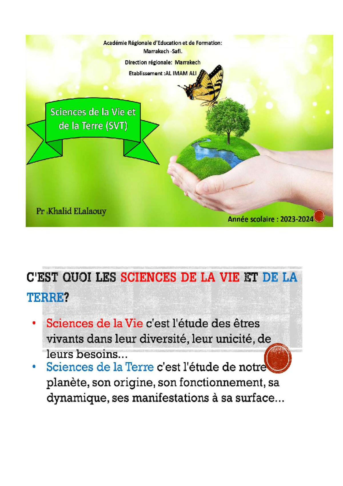 Introduction aux Sciences de la Vie et de la Terre (SVT) - Pr Khalid ...