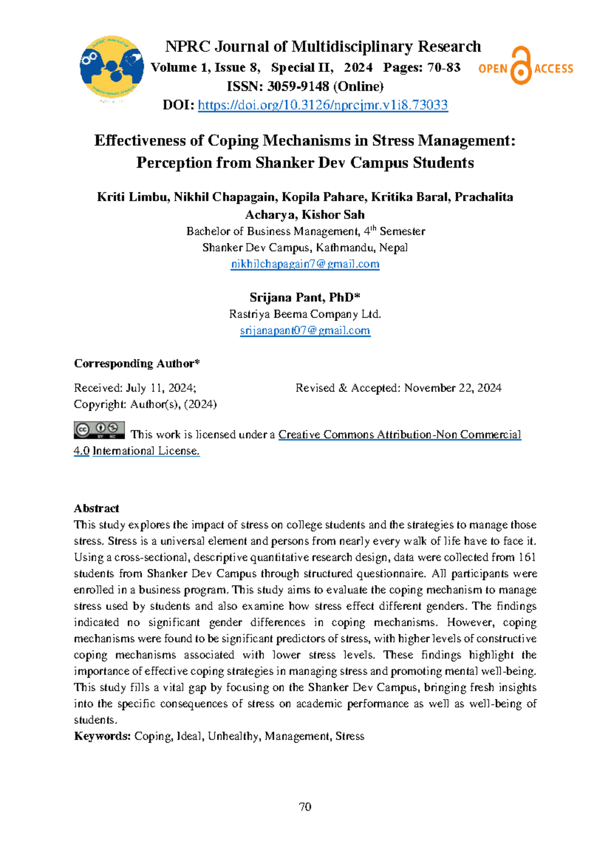 Effectiveness of Coping Mechanisms in Stress Management: A Study of BBA ...