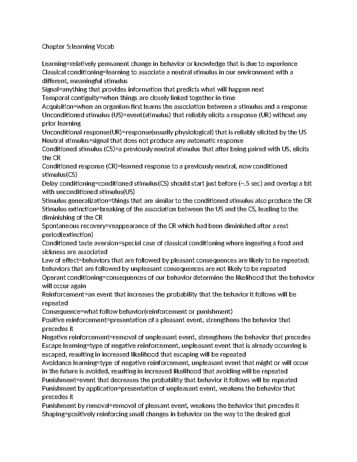 Chapter 5: Classical Conditioning & Operant Learning Notes (PSY 101 ...