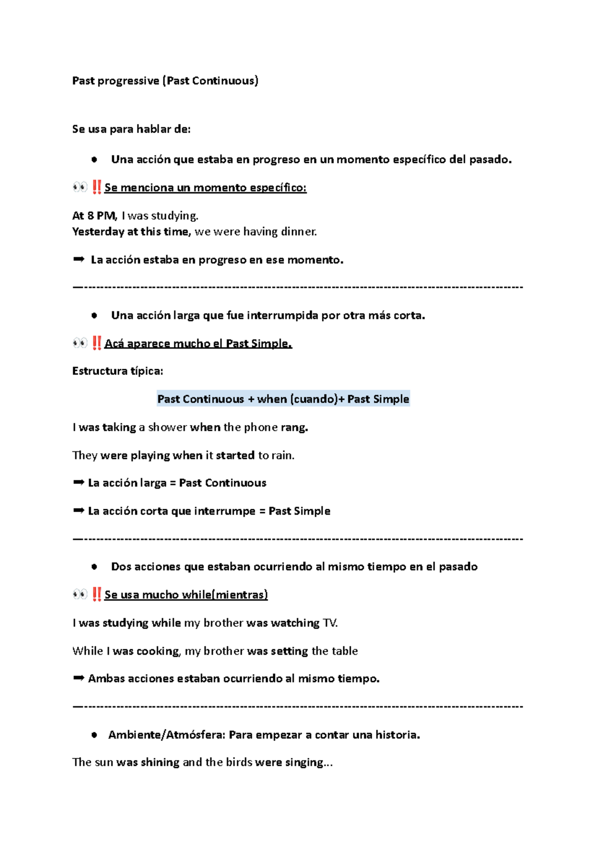 Past Continuous (Past Progressive) - Homework & Exam Guide - Studocu