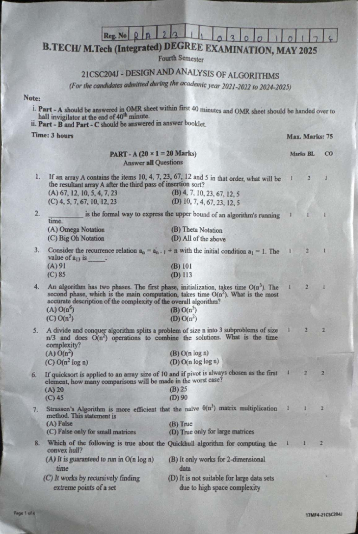 University Exam 2025: DAA Algorithms Final Examination - Studocu