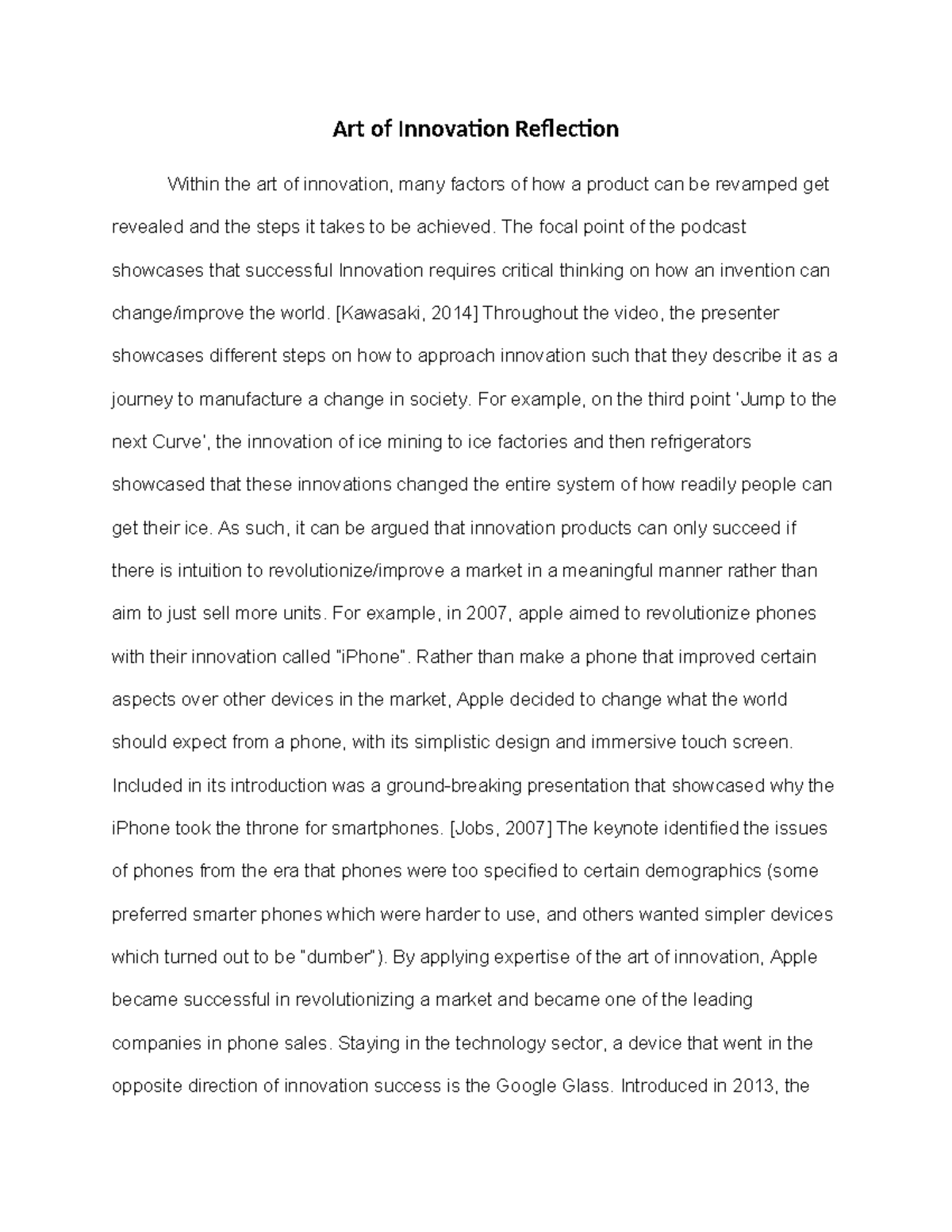ART 301: Reflection on the Journey of Innovation Success and Failure ...