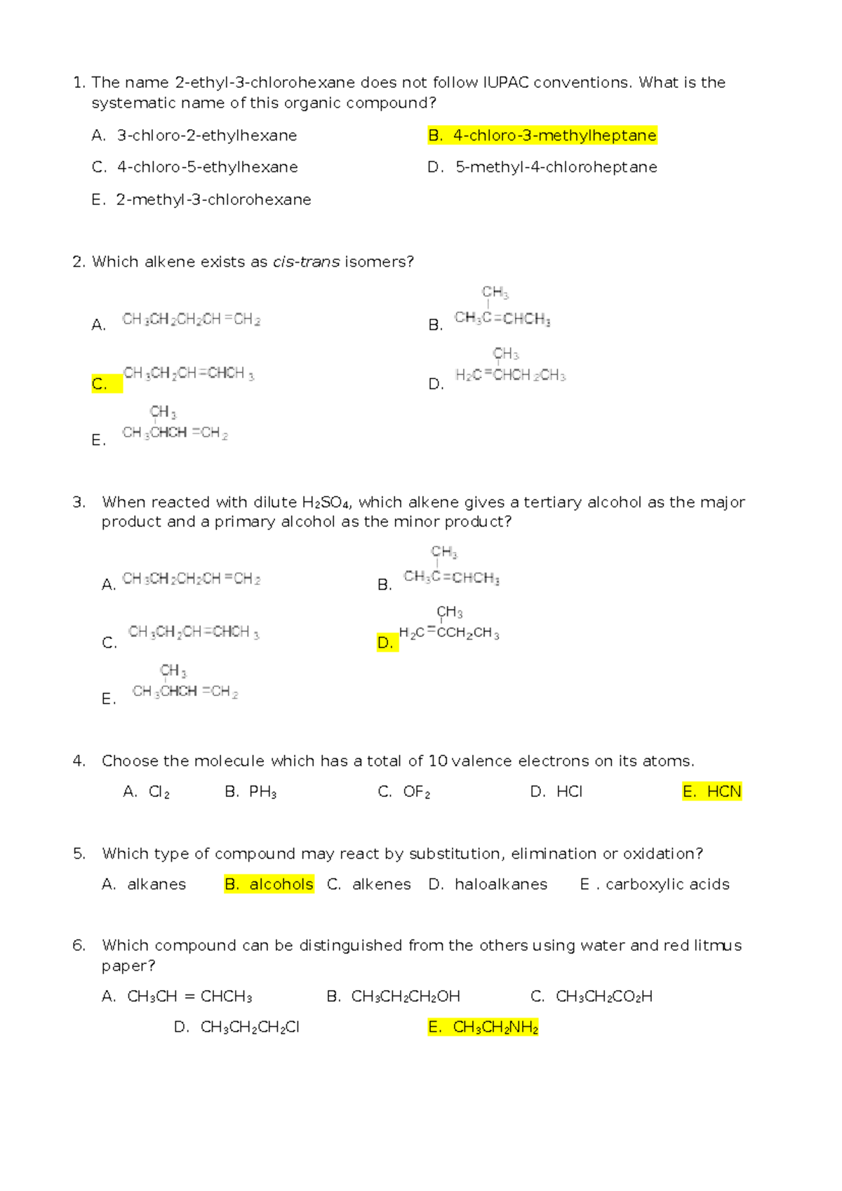 Final Exam 2024: Organic Chemistry Questions and Answers - Studocu