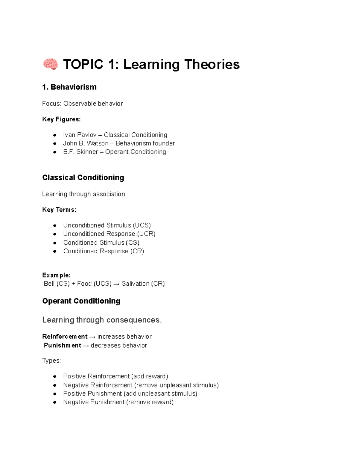 Learning Theories - good notes - 🧠 TOPIC 1: Learning Theories 1 ...