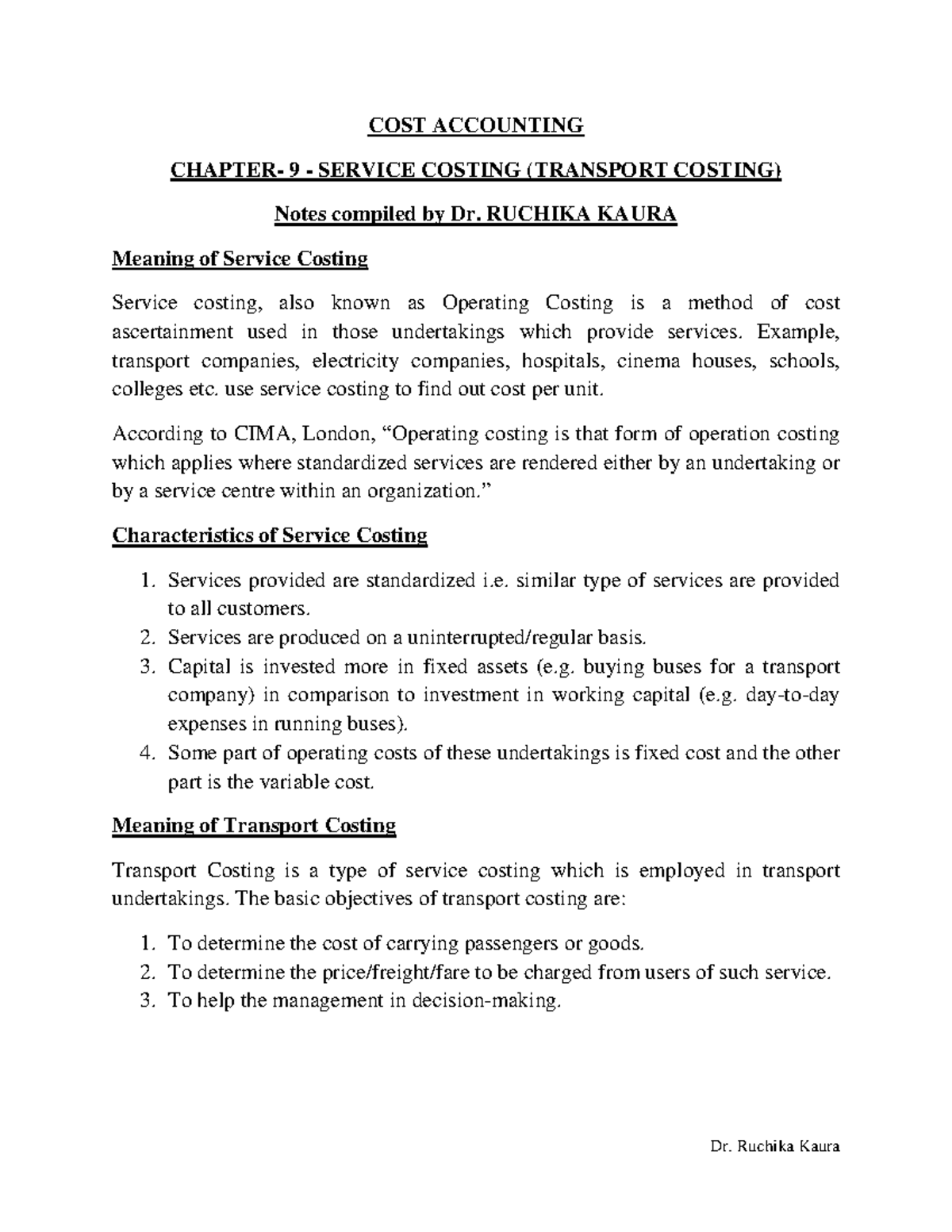Service Costing (Transport Costing) - Notes for Cost Accounting 101 ...