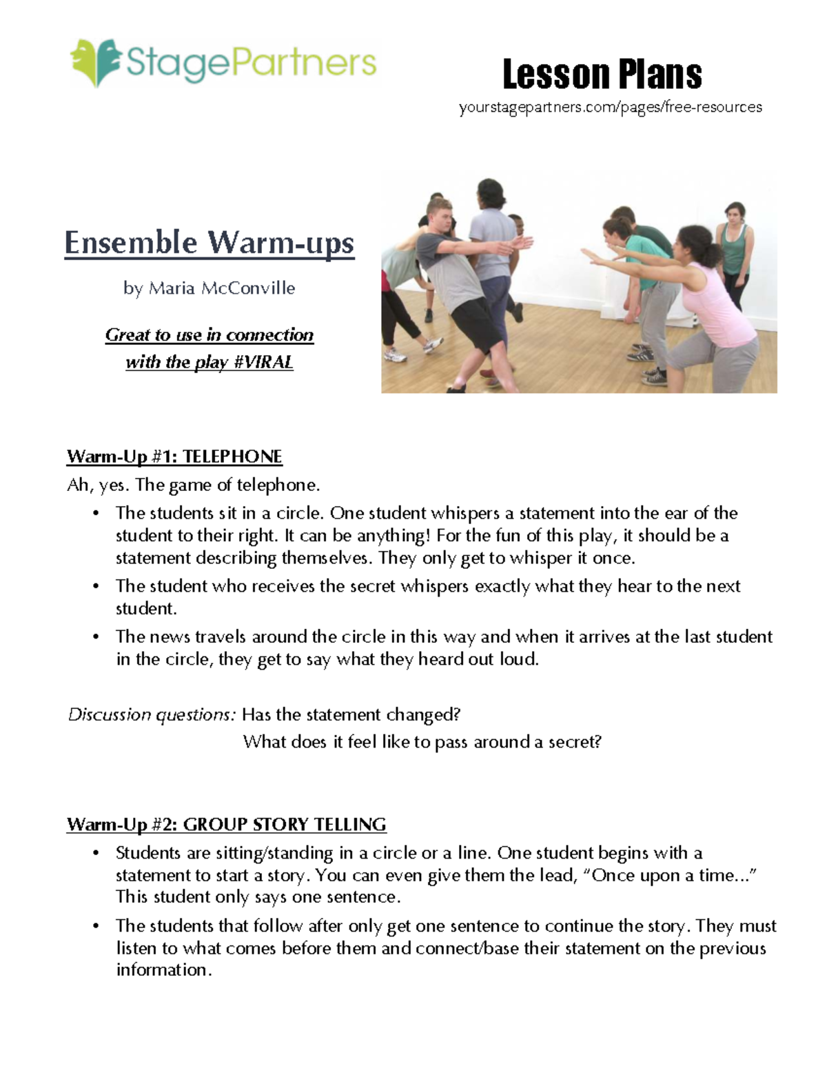 Lesson Plans - Ensemble Warm-ups for TELEPHONE Play - Studocu