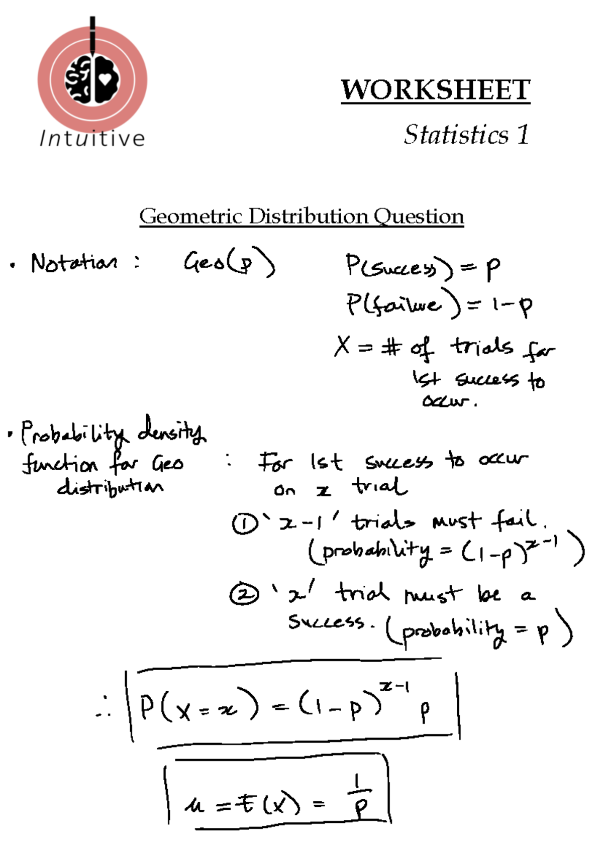 Geometric Distribution - Worksheet - Maths - WORKSHEET Statistics 1 ...