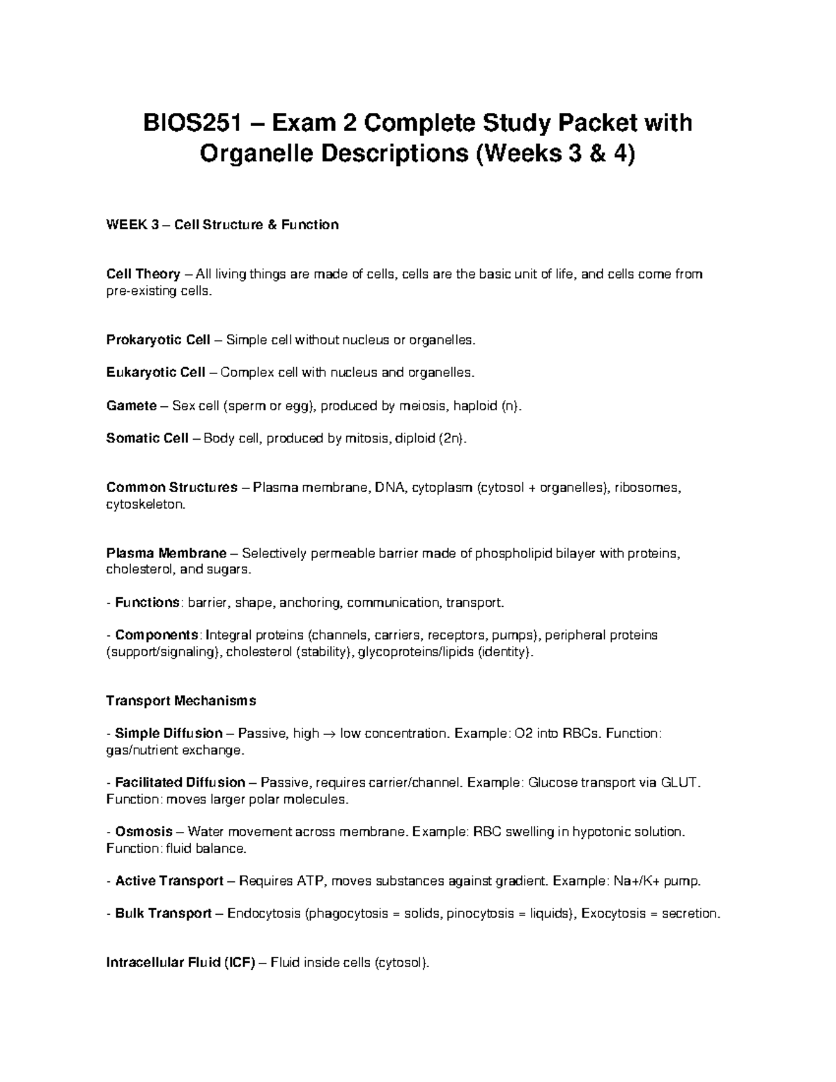 BIOS251 Exam 2 Comprehensive Study Guide with Cell Structure Insights ...