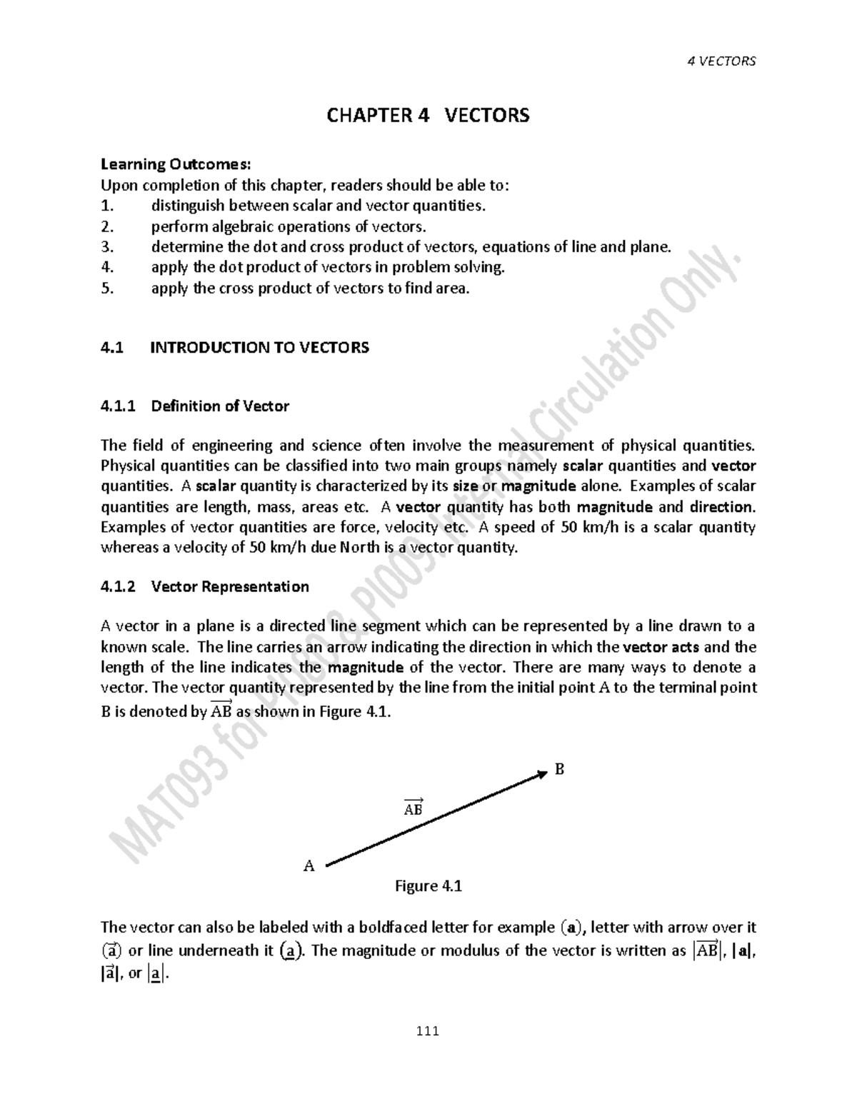Chapter 4 - 4 VECTORS CHAPTER 4 VECTORS Learning Outcomes: Upon ...