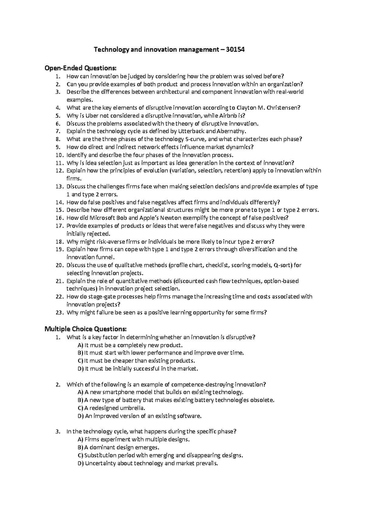 Tech questions - Technology and innovation management – 30154 Open ...