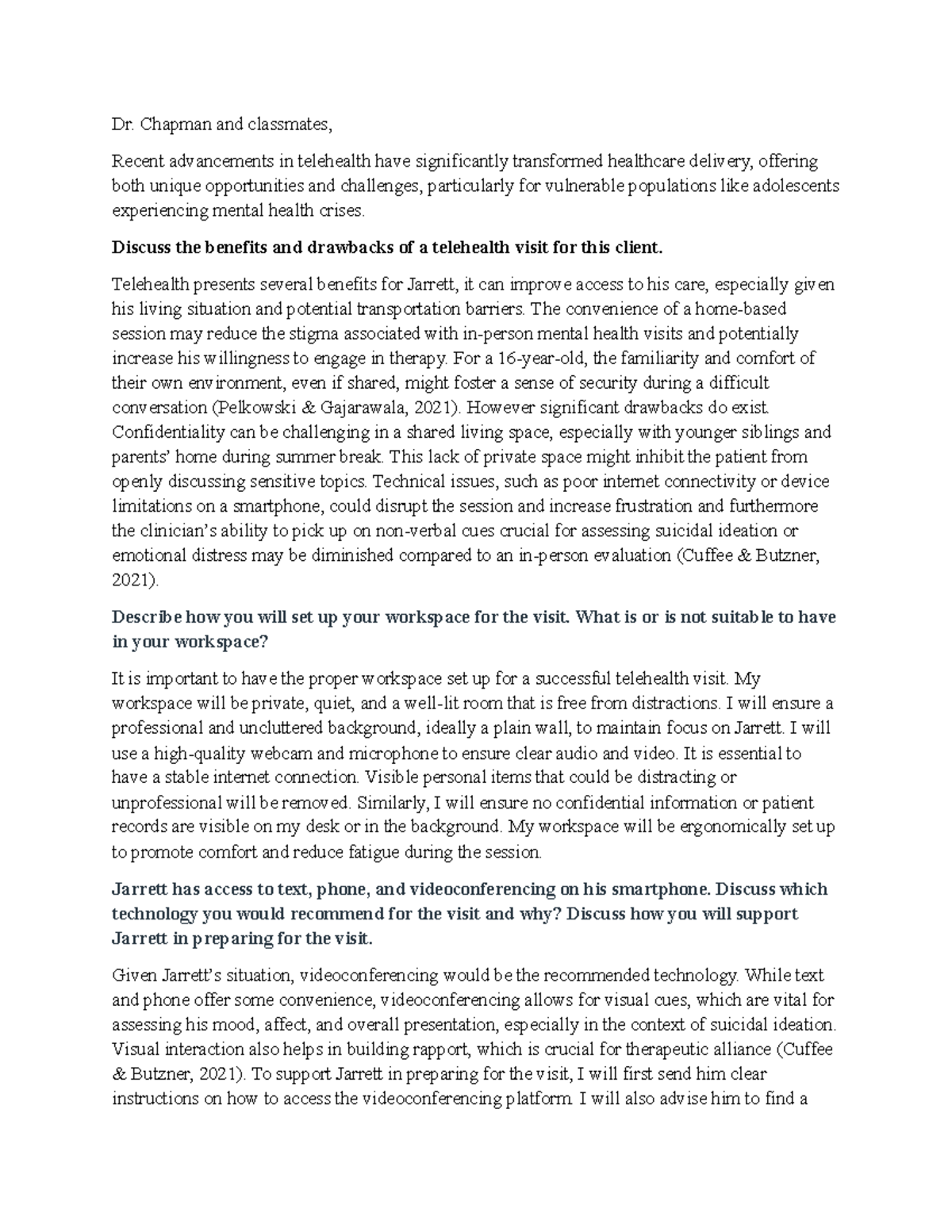 Telehealth Benefits and Challenges for Adolescent Mental Health: Wk 7 ...