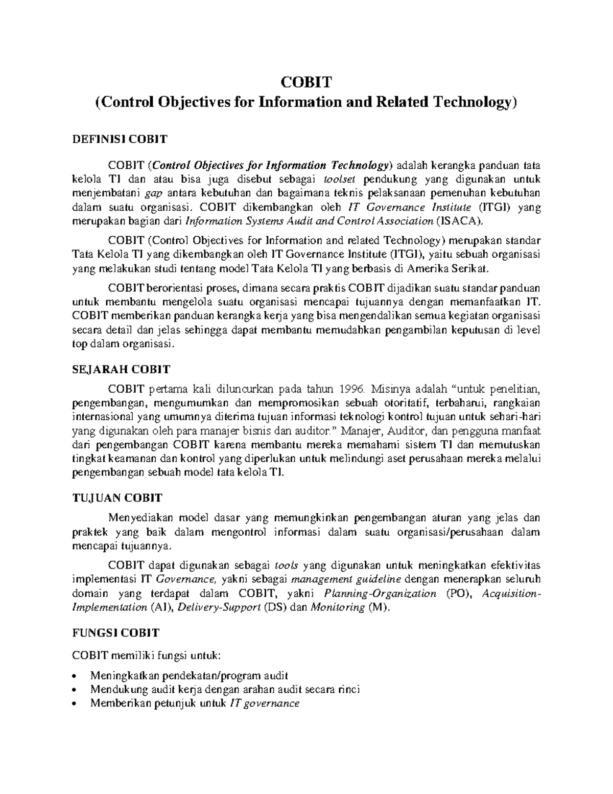 COBIT: Panduan Tata Kelola TI untuk Organisasi dan Implementasinya ...