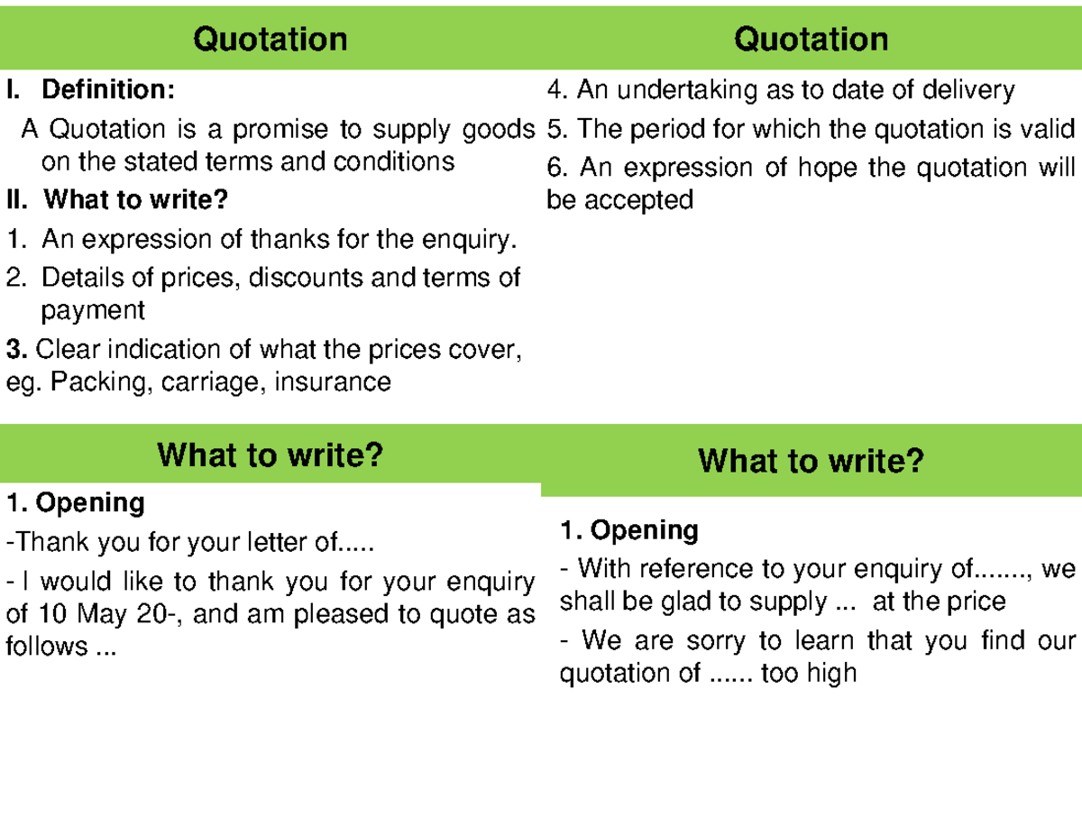Quotations - Quotation I. Definition: A Quotation is a promise to ...