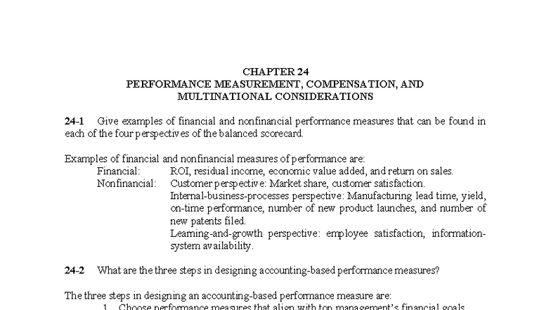 CHAPTER 24 PERFORMANCE MEASUREMENT AND MULTINATIONAL CONSIDERATIONS ...