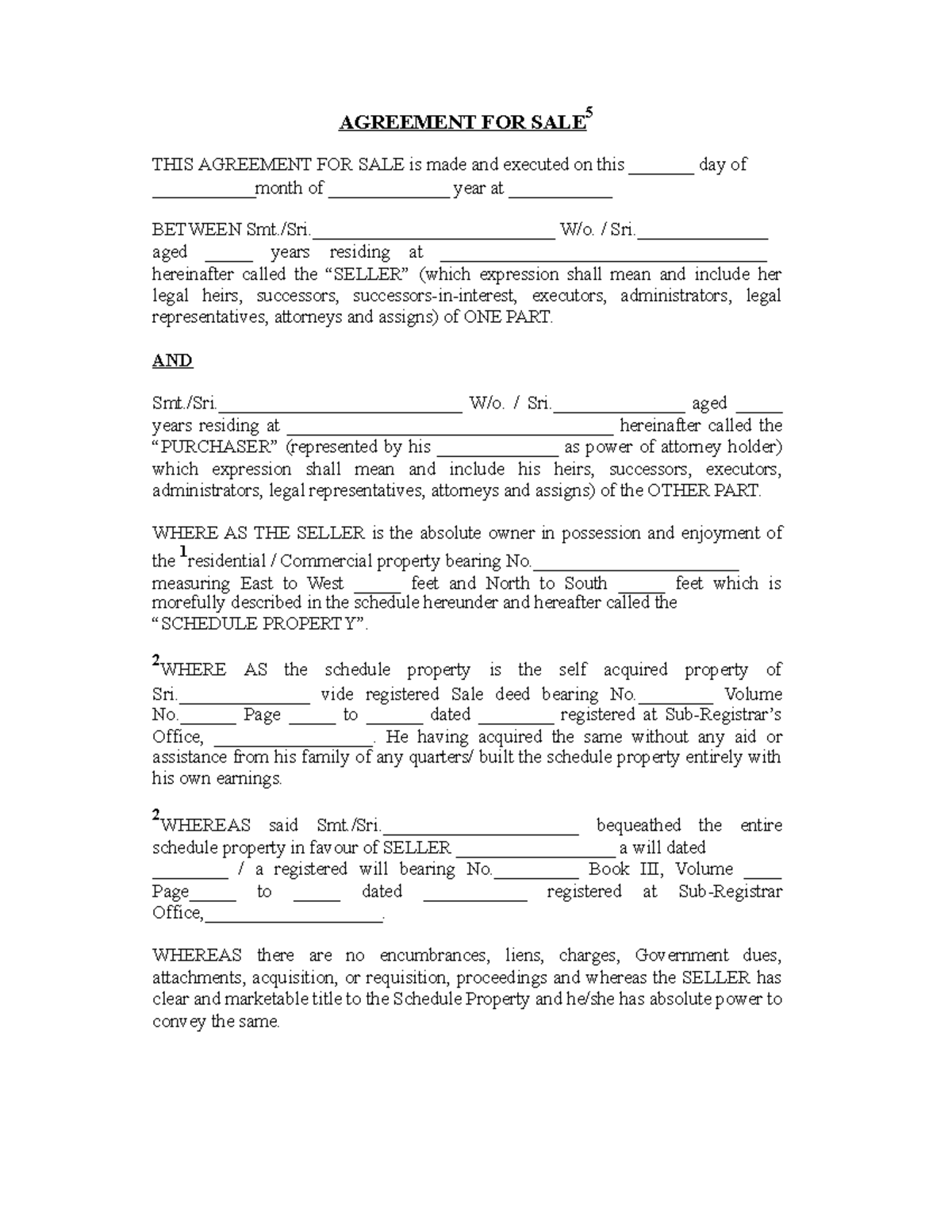 Agreement of sale - DRAFT - Drafting Pleading & Conveyancing - KSLU ...