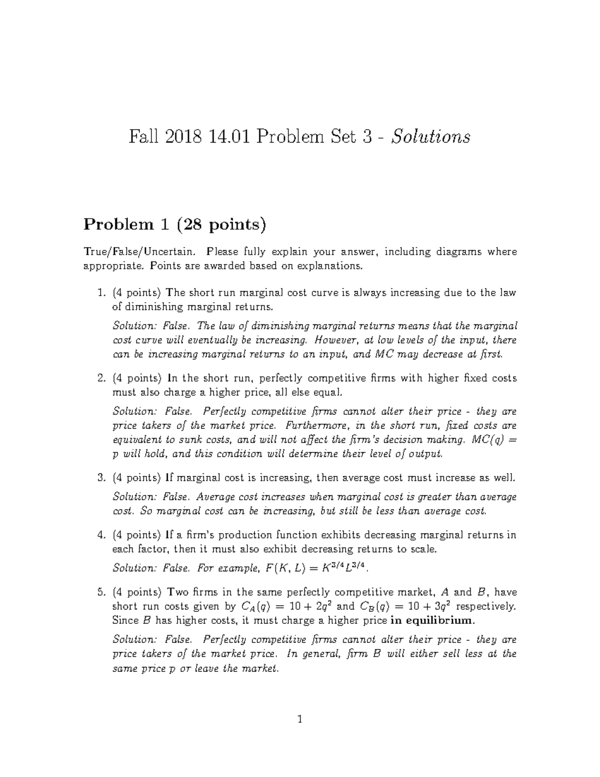 Problem Set 3 Solutions - 14.01 Principles of Microeconomics - Studocu