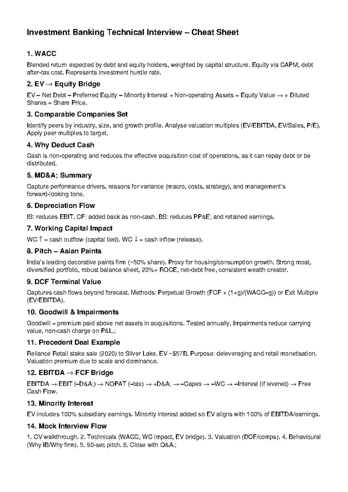 Investment Banking Technical Interview Cheat Sheet (IB) - Studocu