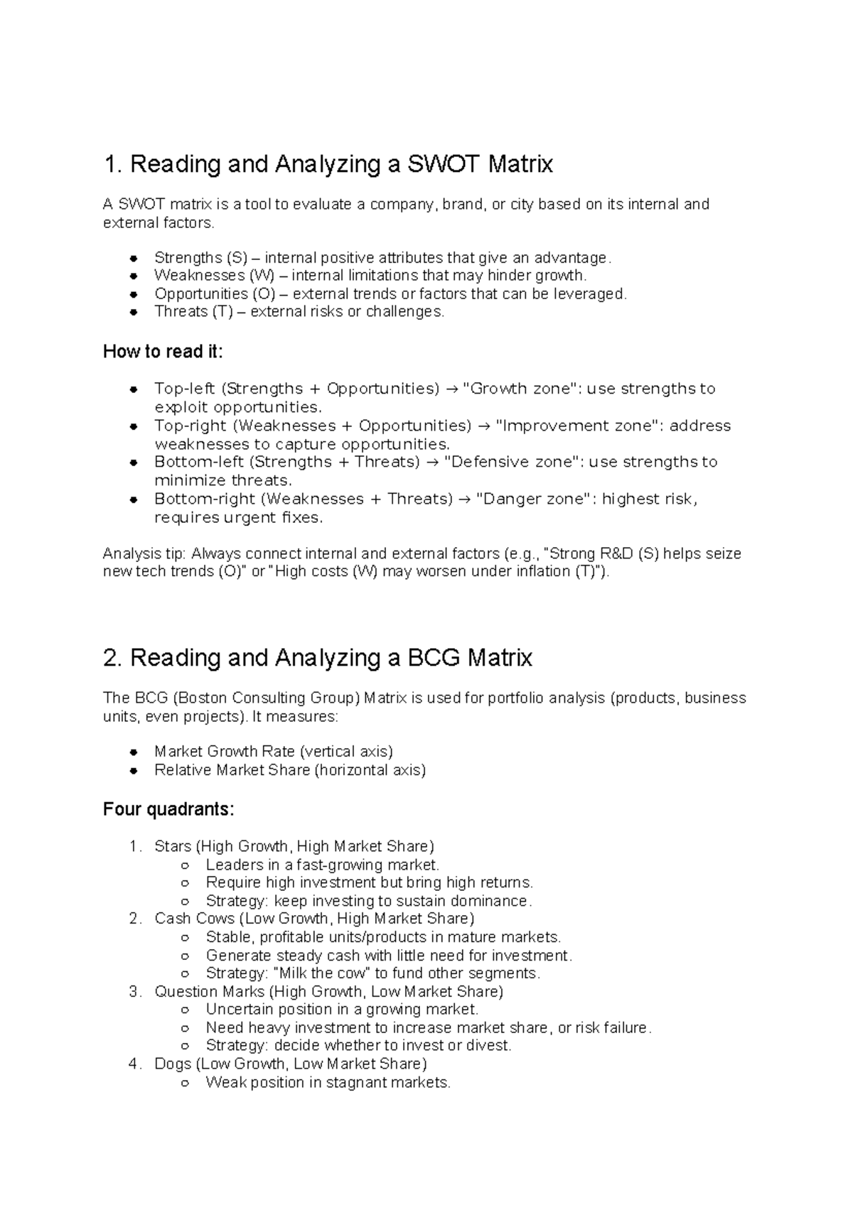 SWOT and BCG Matrix Analysis - BUS 101 Lecture Notes - Studocu