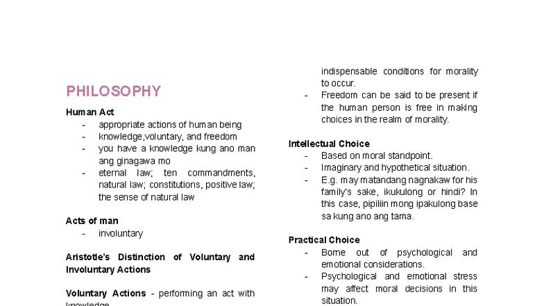 PHILOSOPHY 101: Human Act, Freedom, and Moral Responsibility - Studocu
