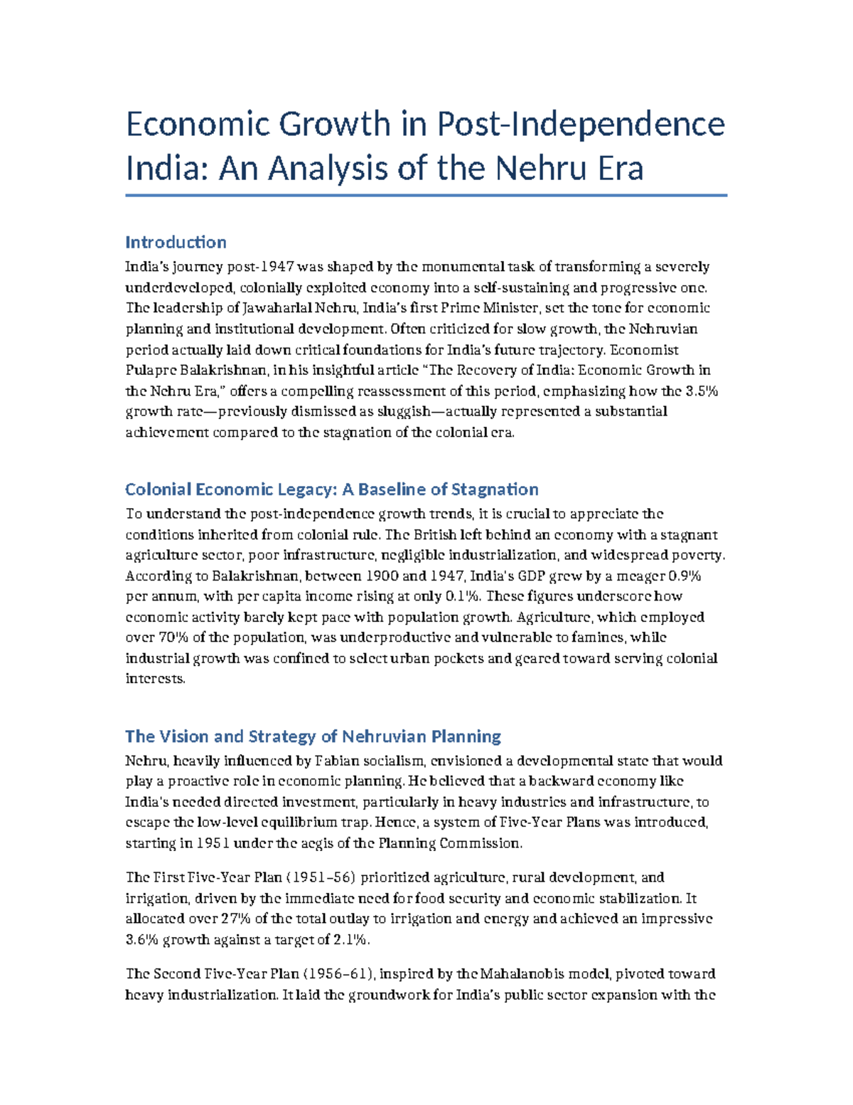 Post-Independence India Economic Growth Nehru Era - Economic Growth in ...
