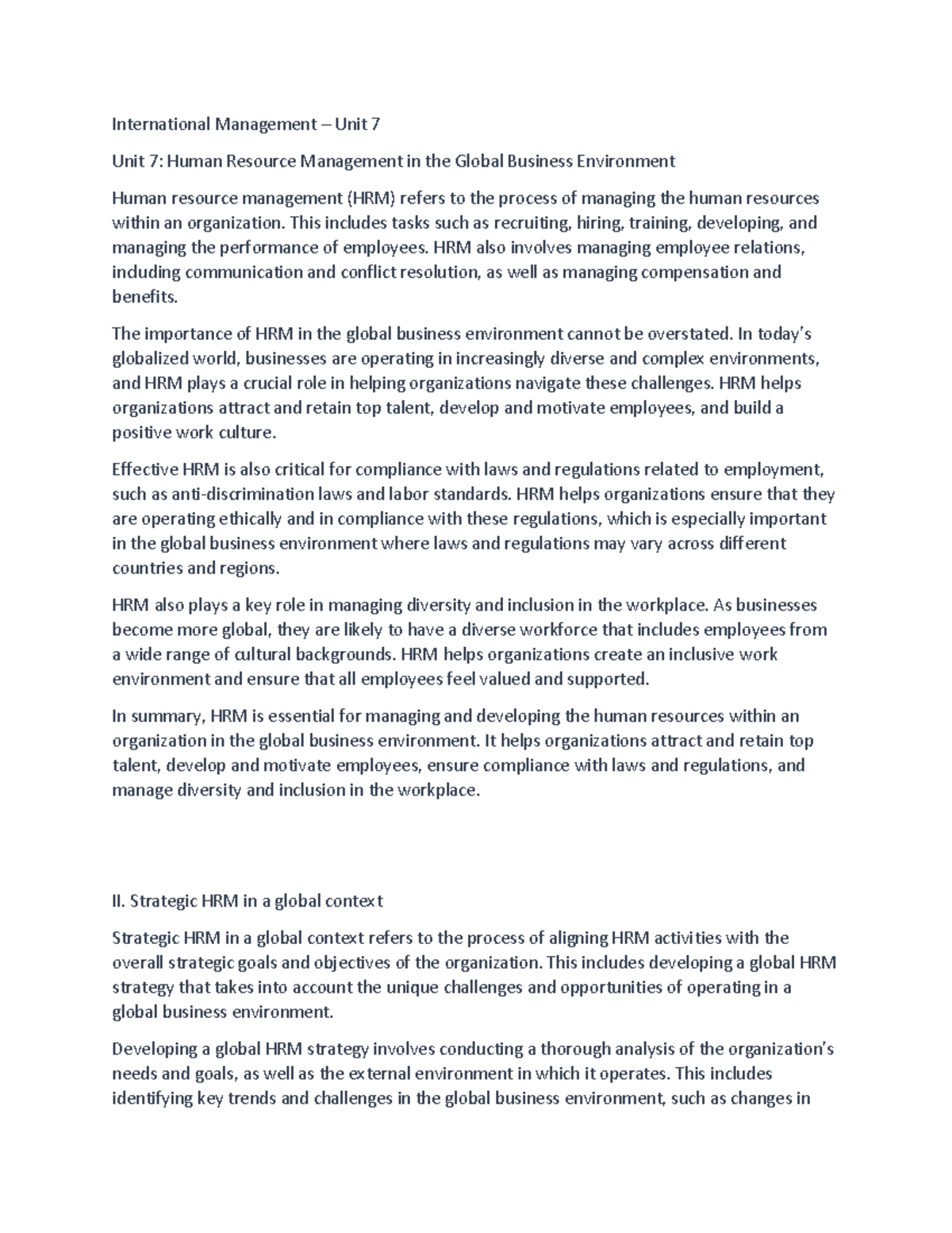 Unit 7: Strategic HRM in the Global Business Environment (Int'l Mgmt ...