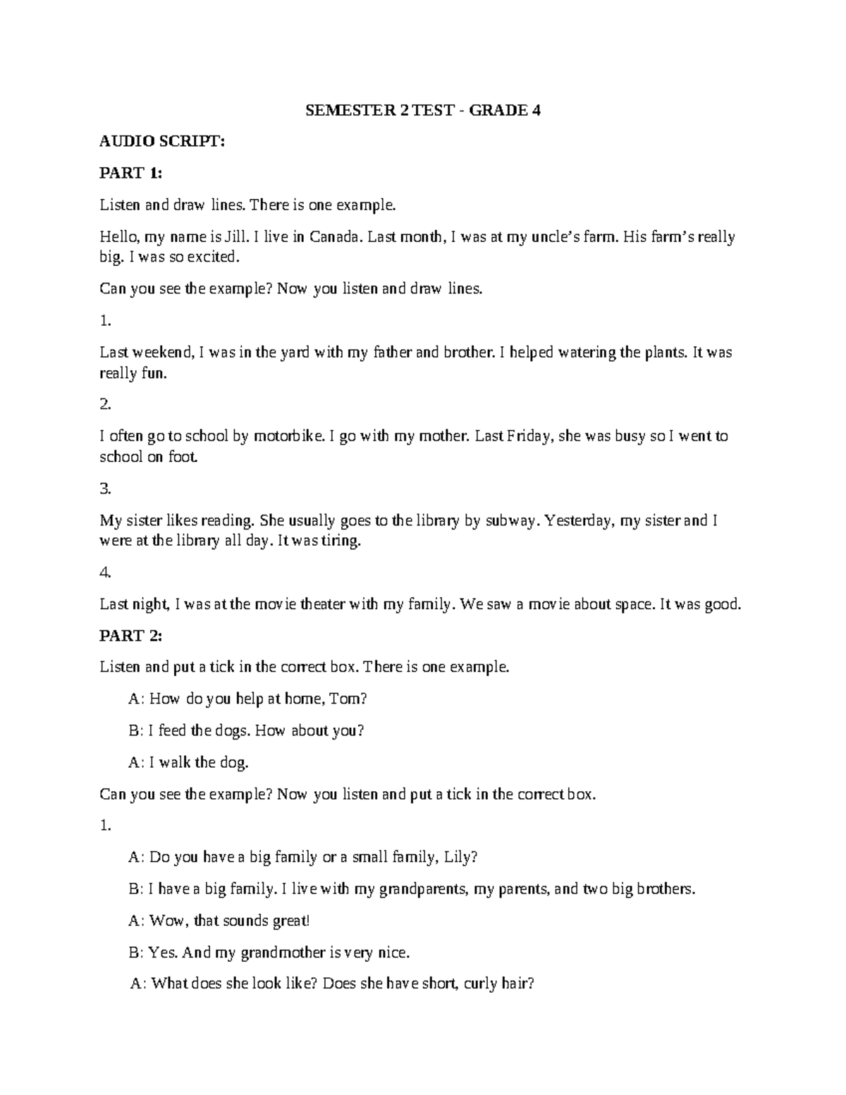 De KT Final 2 Tieng Anh 4: Audio Script for Grade 4 Listening Test ...