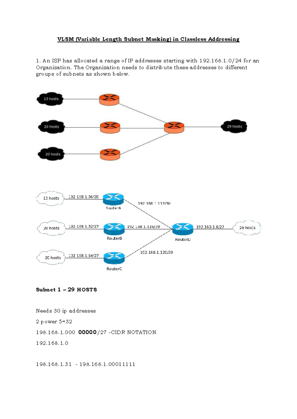 VLSM (Variable Length Subnet Masking) Sample Problems & Solutions - Studocu