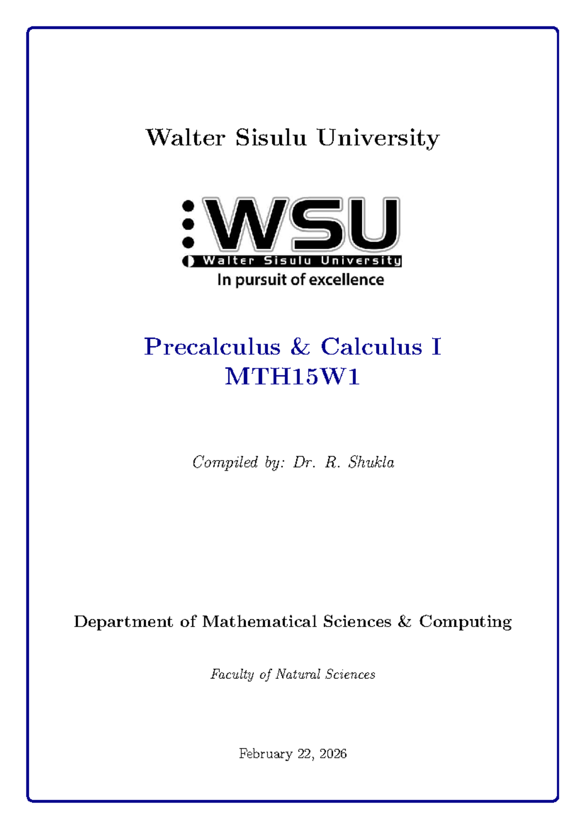 Precalculus & Calculus I MTH15W1 Lecture Notes - Studocu
