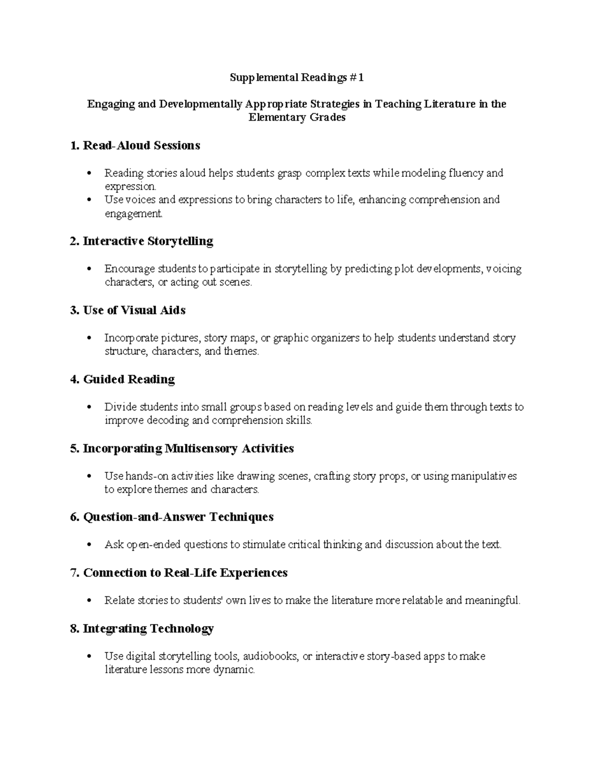 Supplemental Readings: Engaging Strategies for Teaching Lit in Elem ...