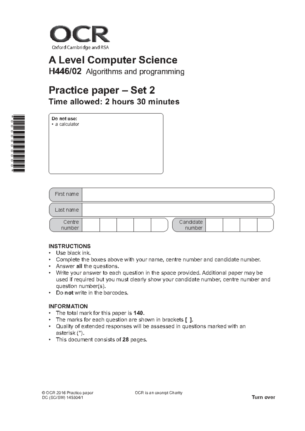 A Level Computer Science Practice Paper Set 2: Algorithms & Programming ...