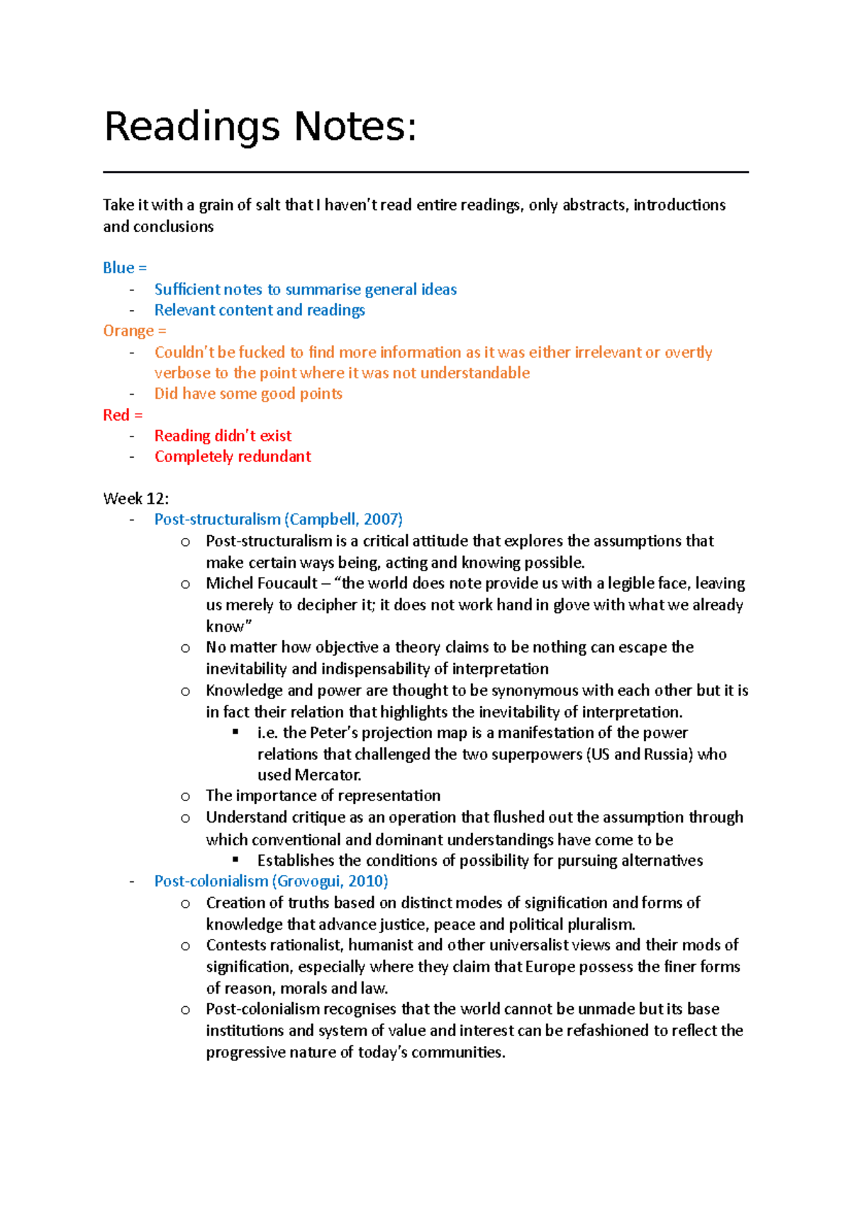 Summary Notes on Readings in International Relations (IR101) - Studocu