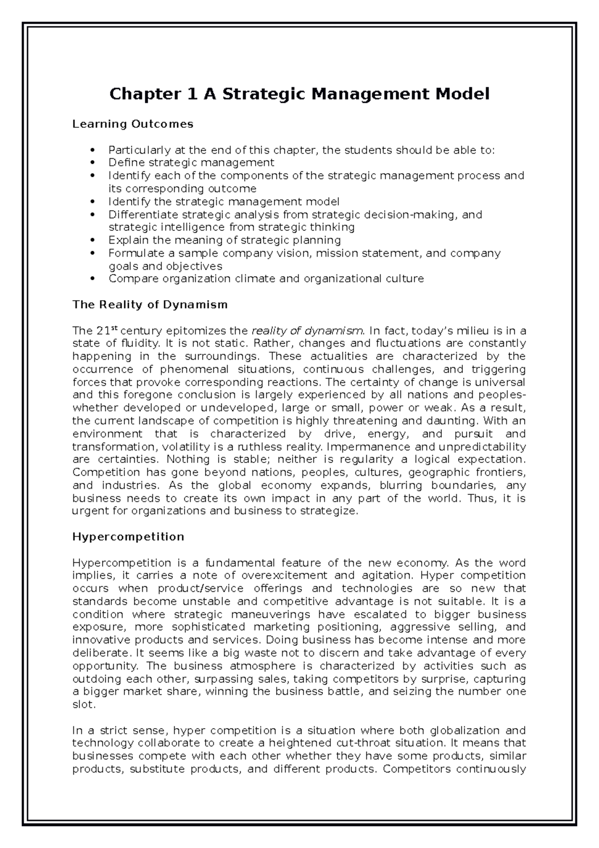 Chapter 1: The Dynamic Nature of Strategic Management Process - Studocu