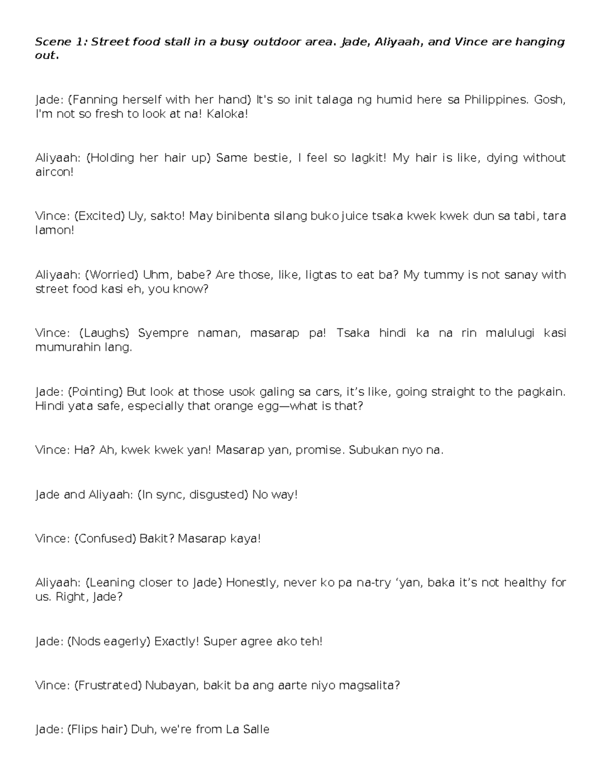 Conyo Conversations: A Drama Script on Filipino Street Culture - Studocu