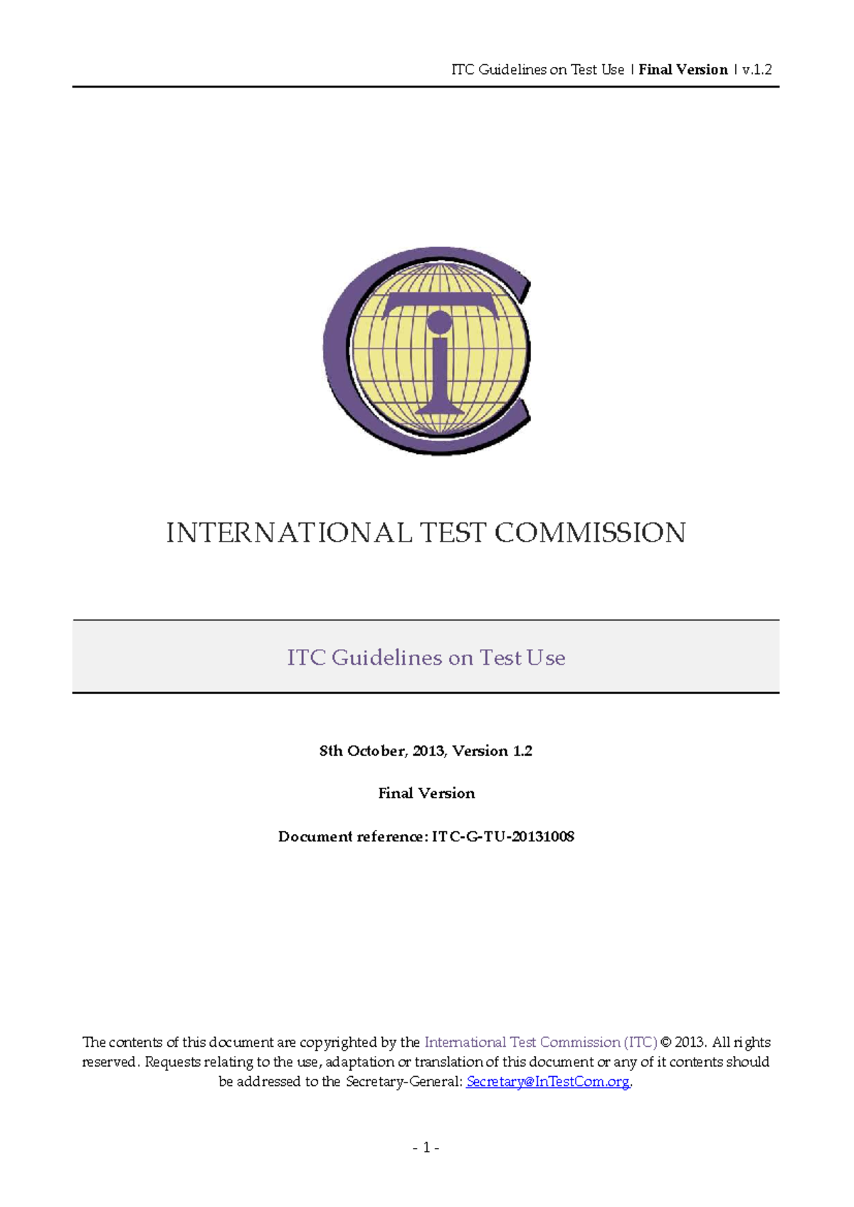 ITC Guidelines on Test Use - Final Version v.1.2 (2013) - Studocu