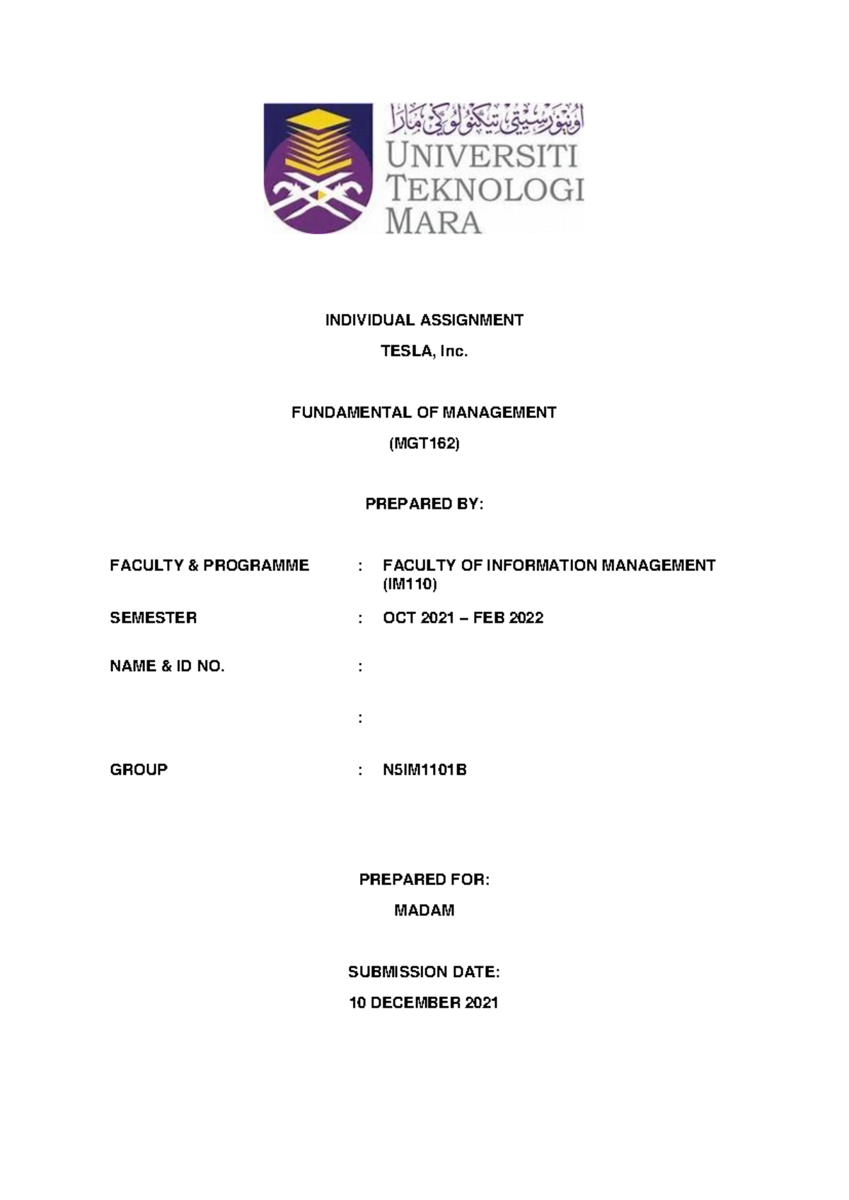 Individual Assignment mgt - INDIVIDUAL ASSIGNMENT TESLA, Inc ...