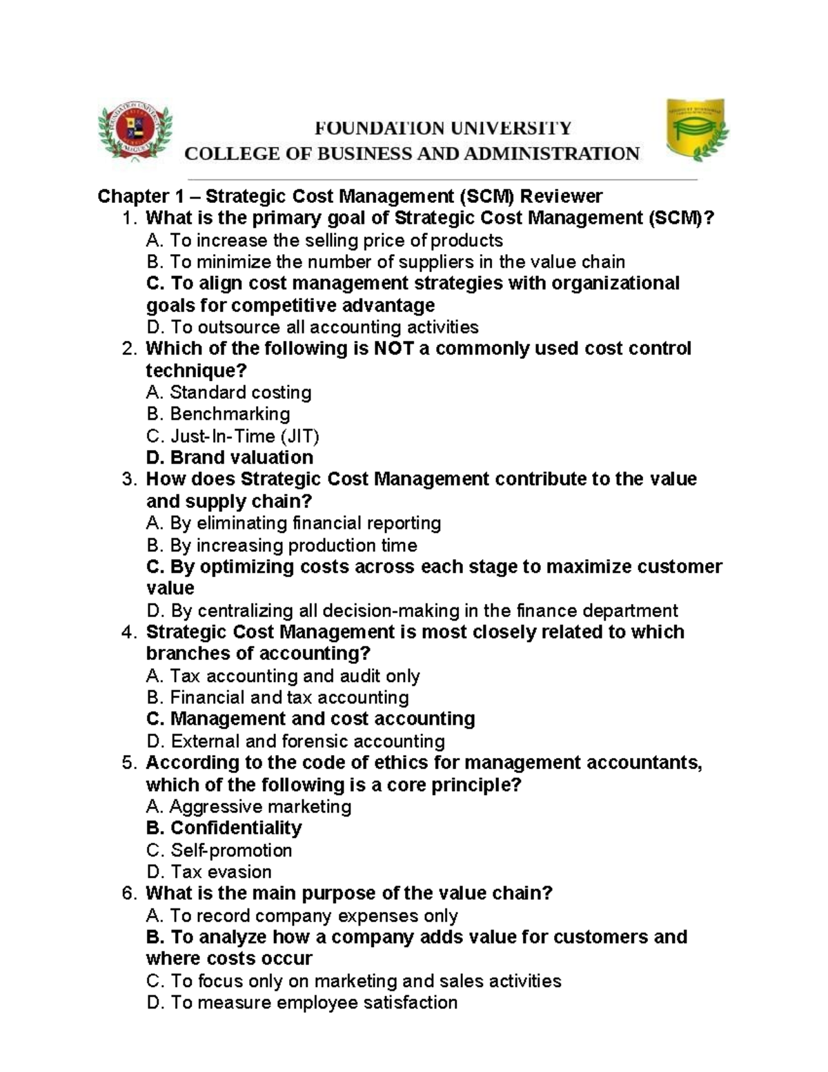 Chapter 1-4 Strategic Cost Management (SCM) Comprehensive Review - Studocu