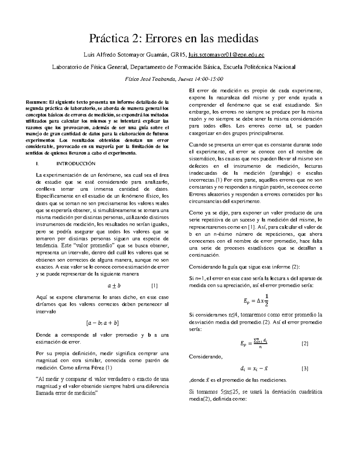 Práctica de Laboratorio: Errores en Medidas - GR15 - Document Preview