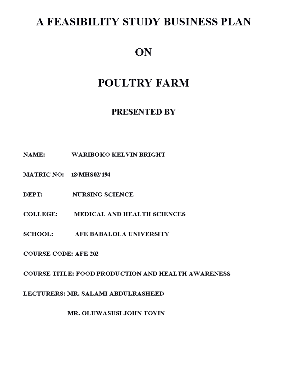 Feasibility Study on Poultry Farming: A Business Plan (AFE 202) - Studocu
