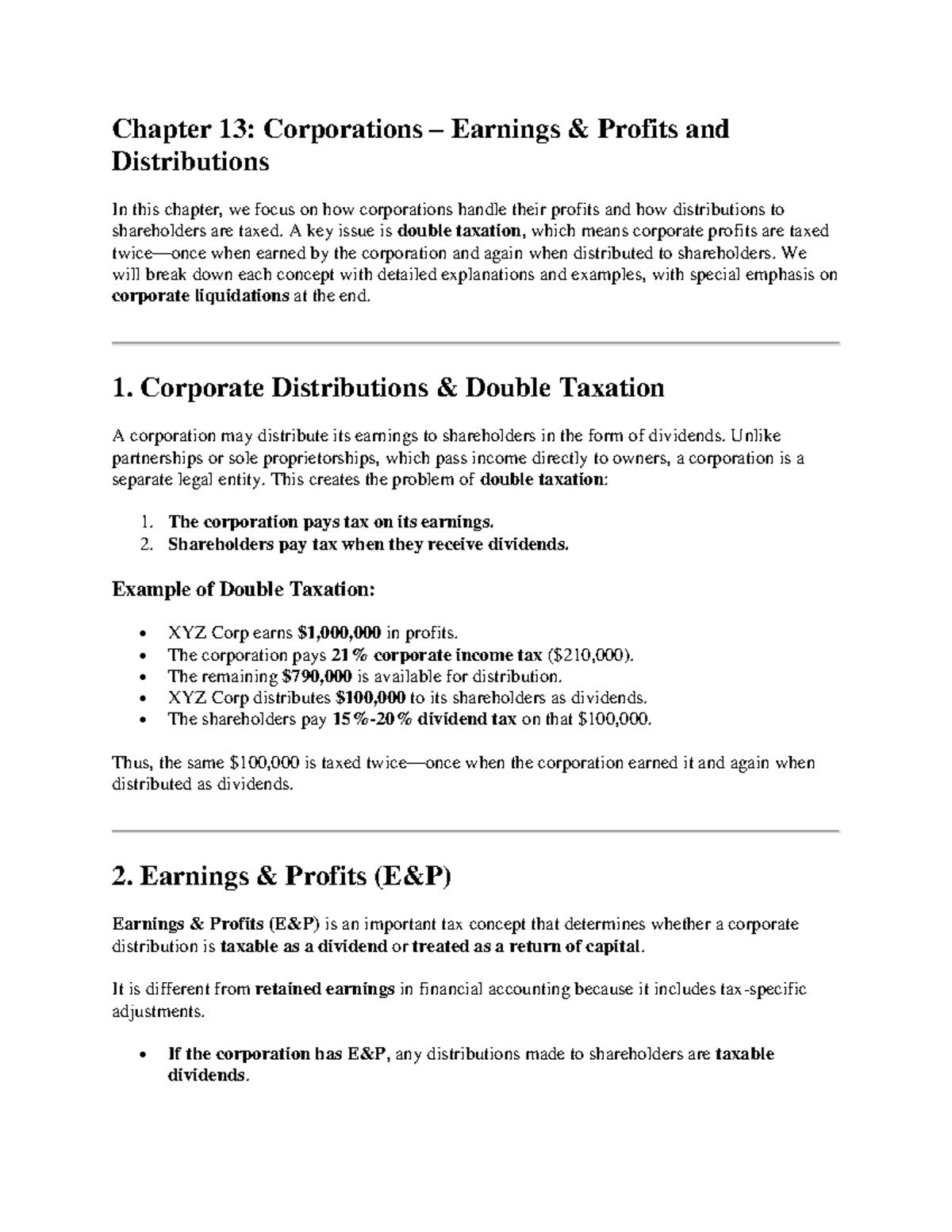 Chapter 13: Corporations - Earnings, Profits & Distributions Overview ...