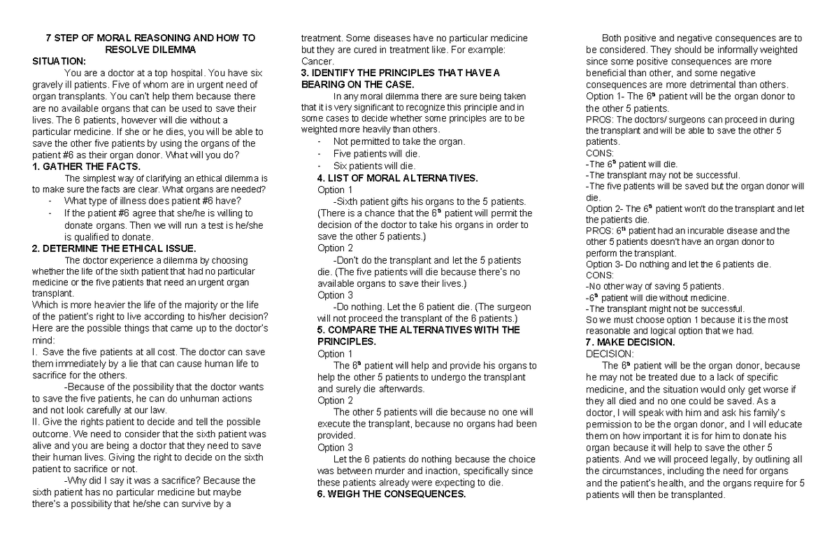 7 Steps of Moral Reasoning: Resolving Ethical Dilemmas in Medicine ...