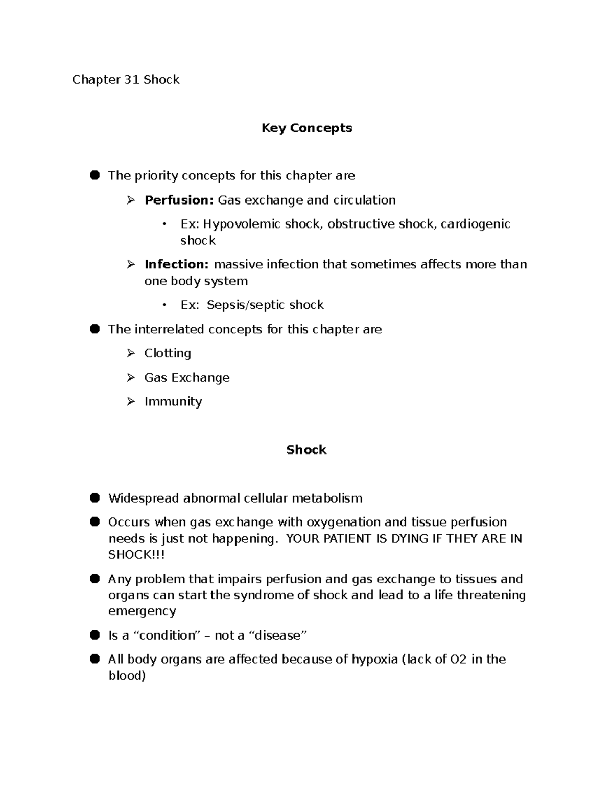 Chapter 31 Shock: Key Concepts and Patient Management Strategies - Studocu