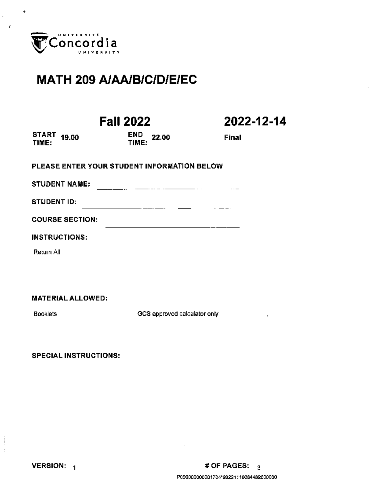 MATH 209 Final Exam Solutions - December 2022 - Studocu